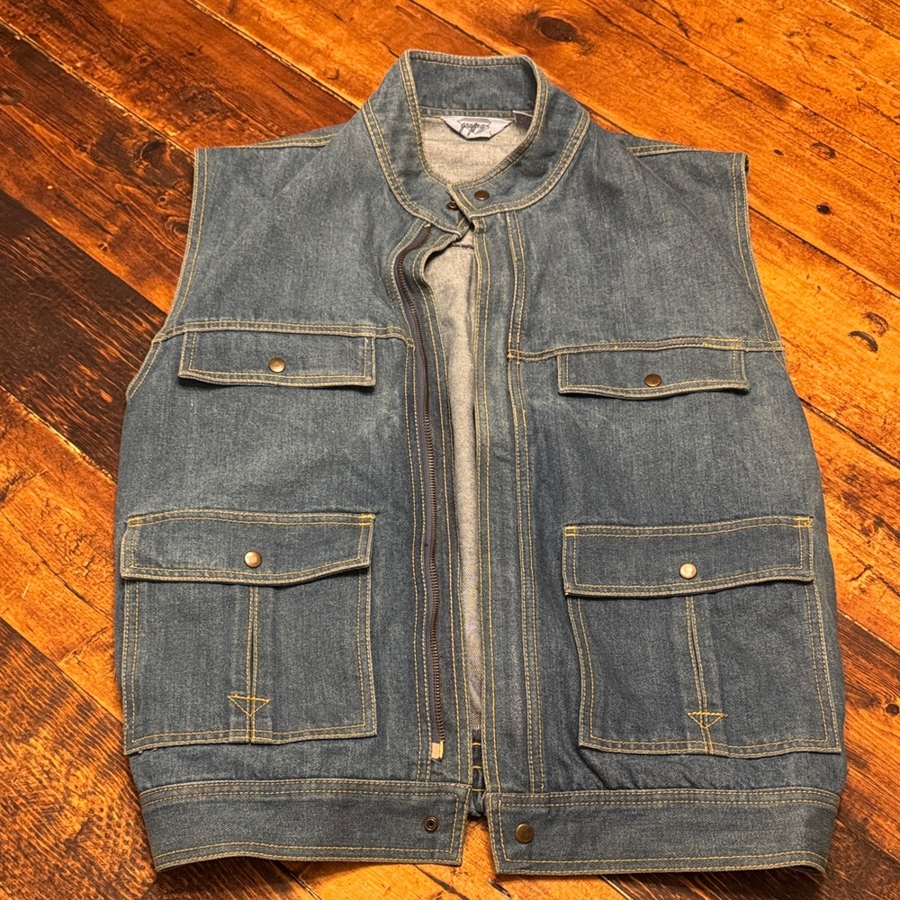 Vintage 80’s Jean Utility Tactile Blue Denim Vest size large